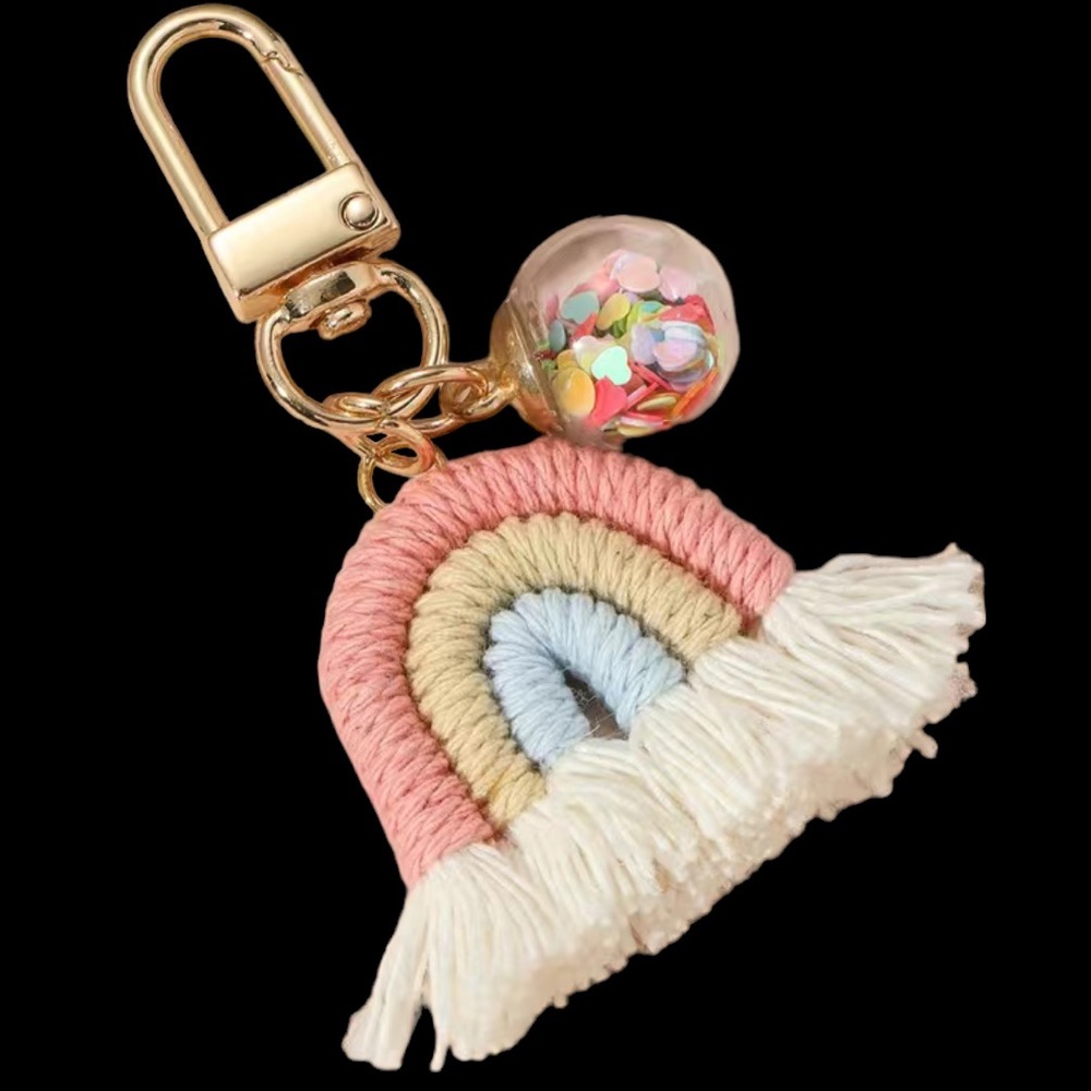 Bohemian Bag Charm Rainbow Braided Tassel Pendant Keychain